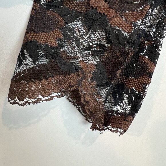 Simultaneous Black Tan Ribbed Sweater Italian 44 U.S. Size Medium Lace Sleeves - Picture 2 of 11